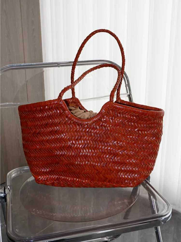 

fashion luxury genuine leather woven women's handbag organizers designers handmade cow leather shopping basket tote shoulder bag