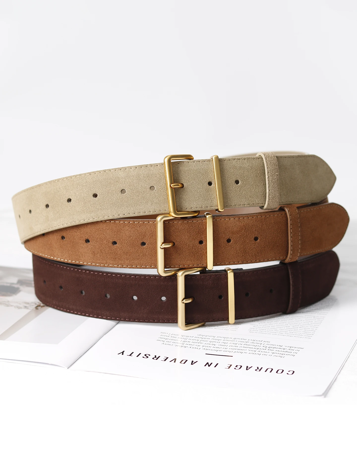 ファッショナブルなワイドベルト女性のヌバックレザー秋冬新デザインセンセーションスタイリッシュなマッチスカートコートレザーベルト女性