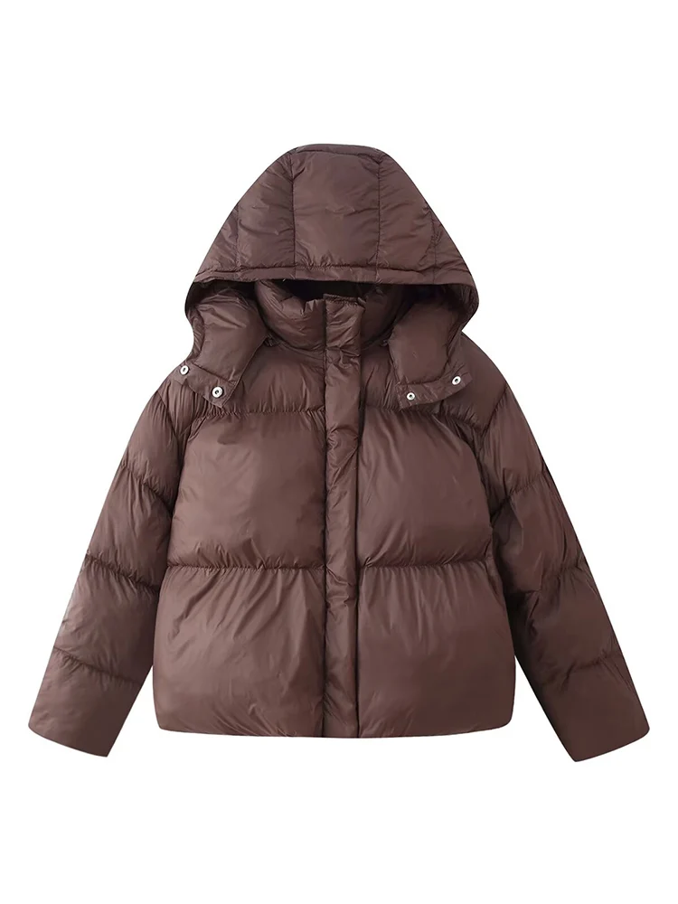 

New European-style women's fashion jacket: stylish, versatile, and elegant solid-color hooded cotton jacket.