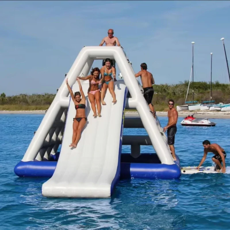 

inflatable floating water park trampoline water triangle slide for adults