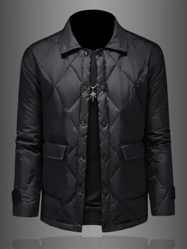 

Men's Slim Fit down Jaet Lightweight Faux Fur irt Collar White Du Feather Casual Sle Warmth Padded Coat for Winter