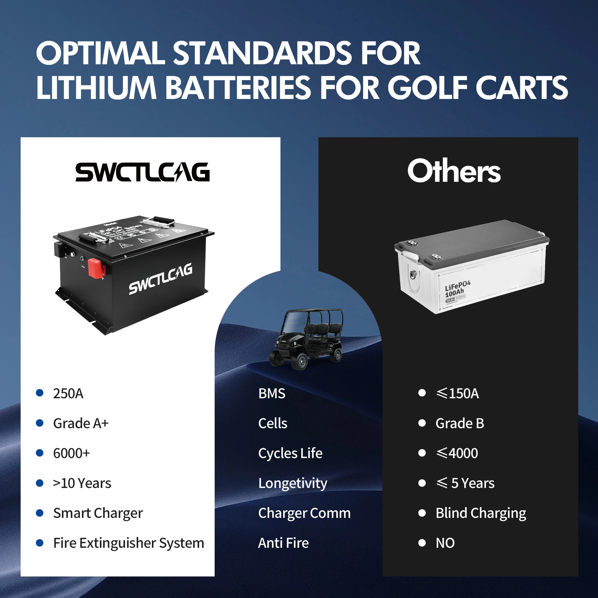 

48V 105Ah LiFePO4 Lithium Battery With 25A Charger 200A BMS 6000+ Deep Cycle for Yamaha G29 Drive Golf Cart Rechargeable Battery