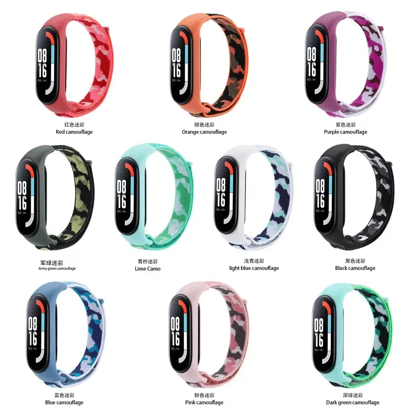 النايلون حلقة حزام ل Xiaomi Mi الفرقة 7 6 5 الرياضة التمويه نمط تنفس سوار مريح Mi الفرقة 4 3 Correa اكسسوارات
