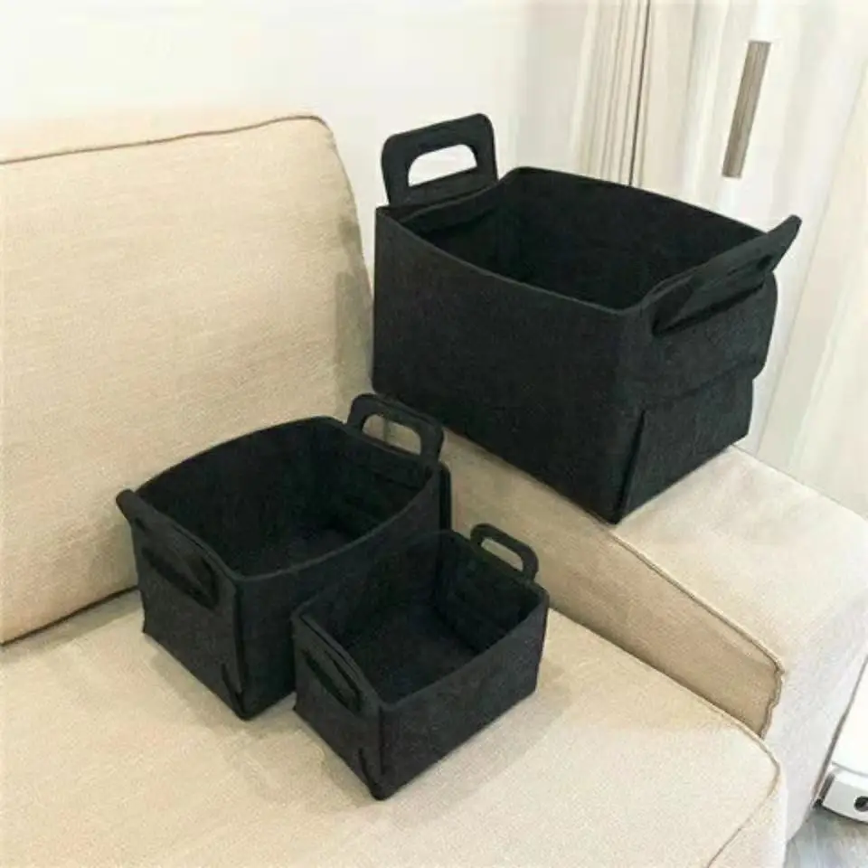 Nordic Felt Storage Basket Living Room Tea Table Black Gray Brown Sundries Storage Basket Cloth Felt Storage Box Bedroom Socks