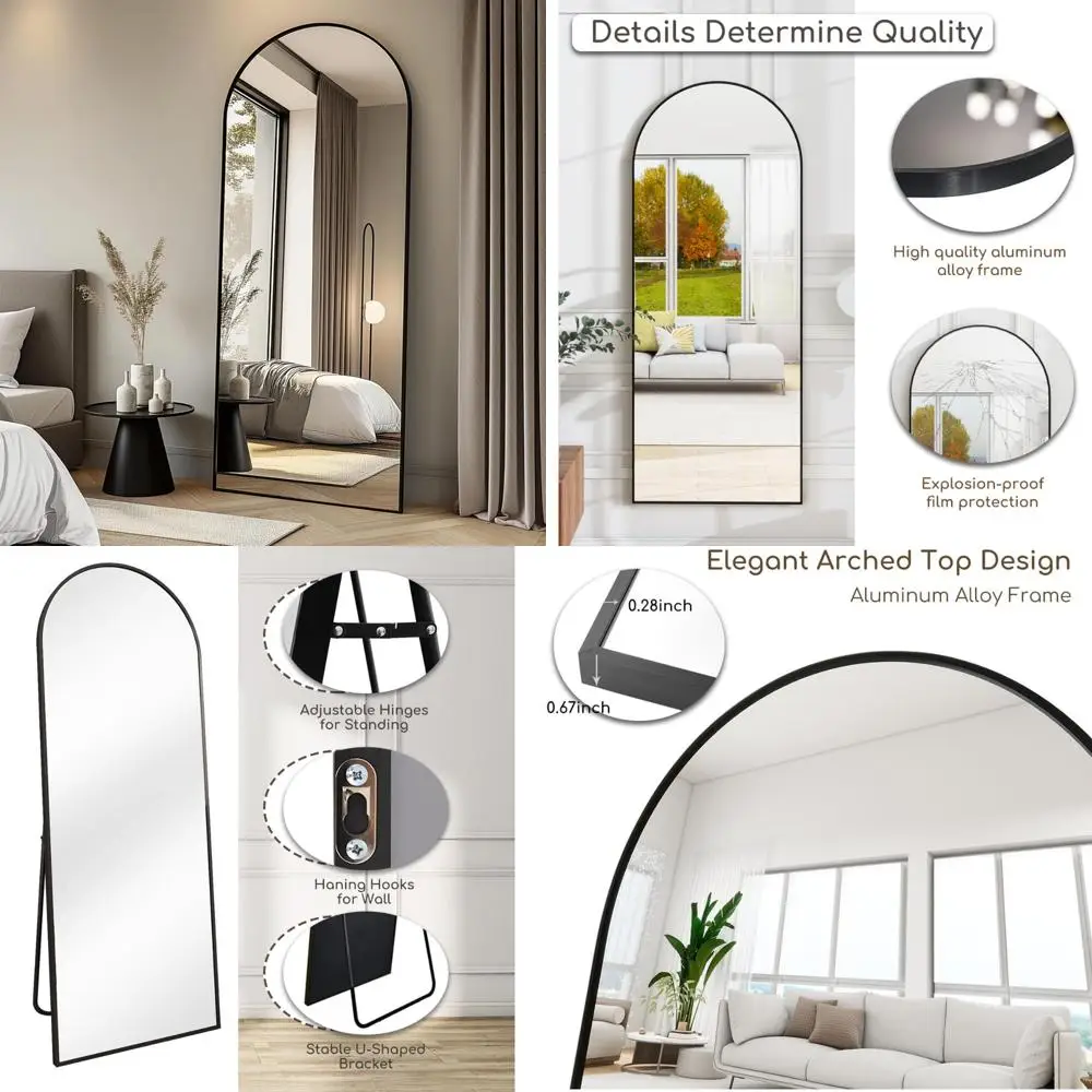 Specchio da pavimento moderno da terra, specchio da parete ad arco a figura intera da 71 x 30 pollici con cornice e supporto in alluminio, ideale per il corpo completo
