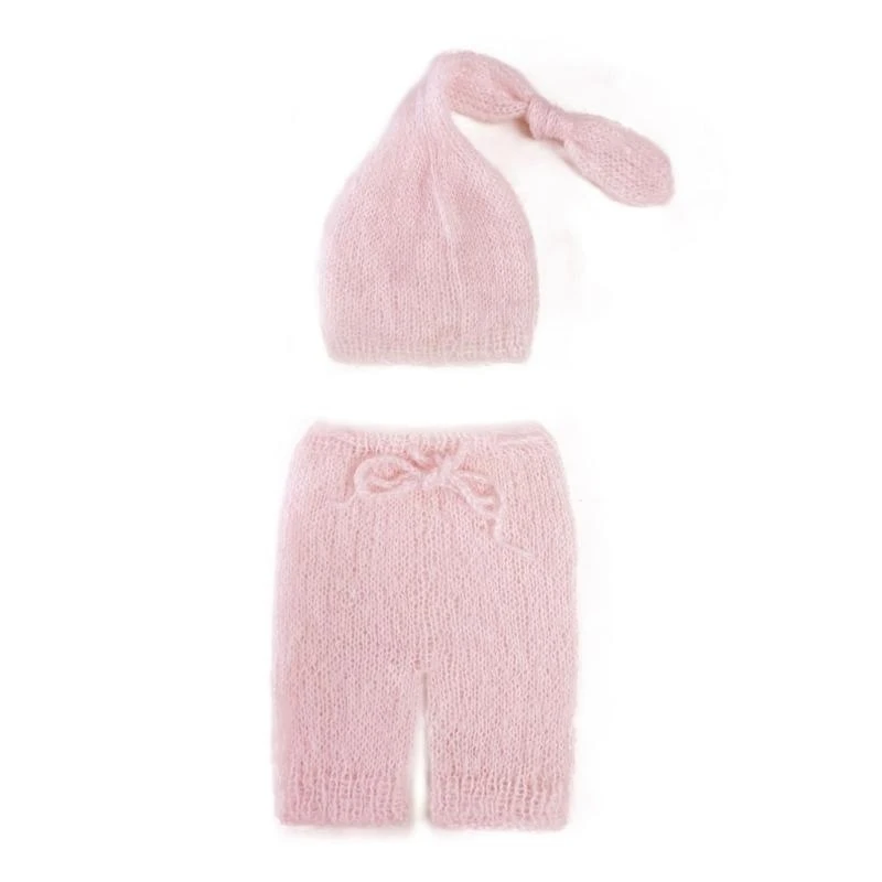 

76HF Newborns Photoshooting Props Long Tail Turban Hat Pants Posing Suit Shower Gift