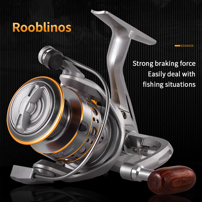 LD Series 5.2:1 Alloy Fishing Reel with Carbon Drag and Wood Handle for Freshwater Saltwater Spinning Fishing