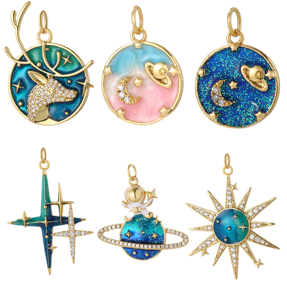 Blue stars sun and starry sky charms for jewelry making Diy necklace charm earrings bracelets keychains high-quality Pendant