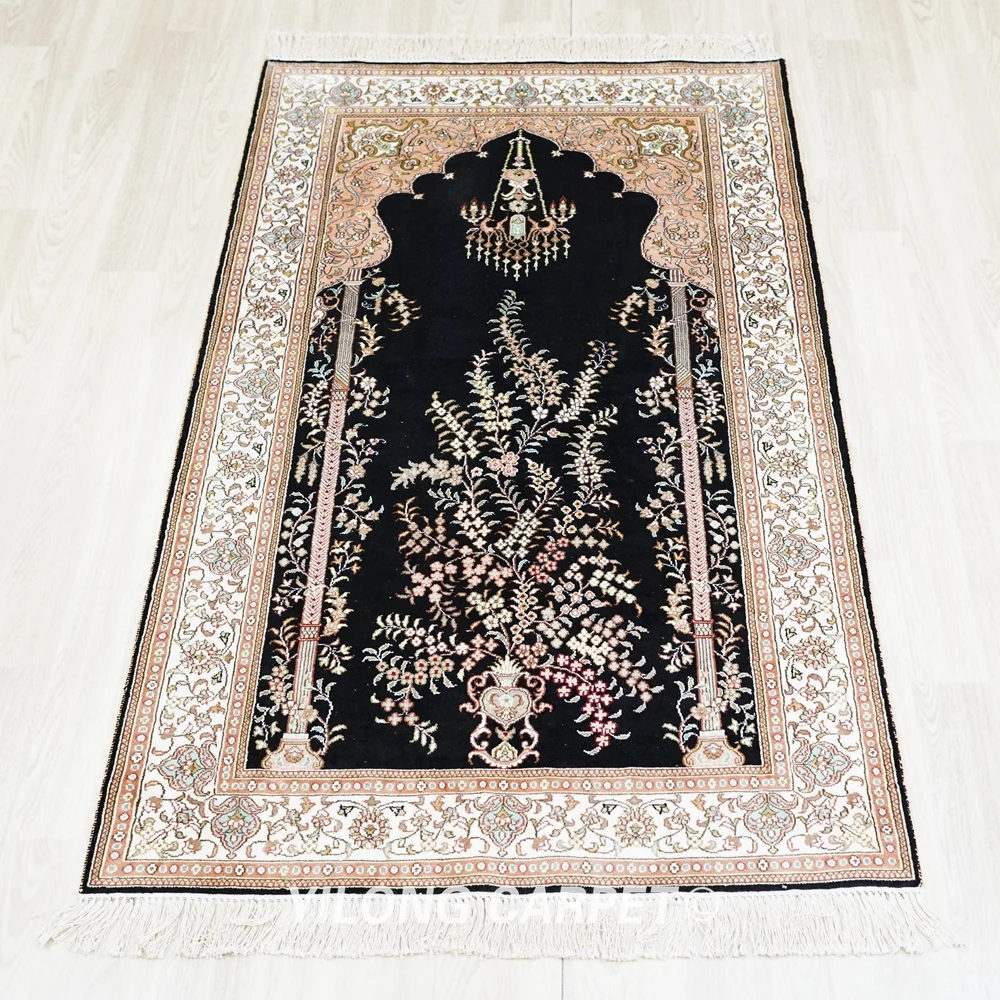 91x152cm Handmade Silk Carpets Hand Knotted Area Rugs For Prayers (YJH070B)