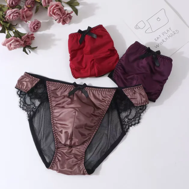 Underwear Man's Hip Sheer Net Mesh Sexy Panties Briefs Lace Hem Bowtie BF Gifts LGBQT Harajuku Private Party DJ Club Bar