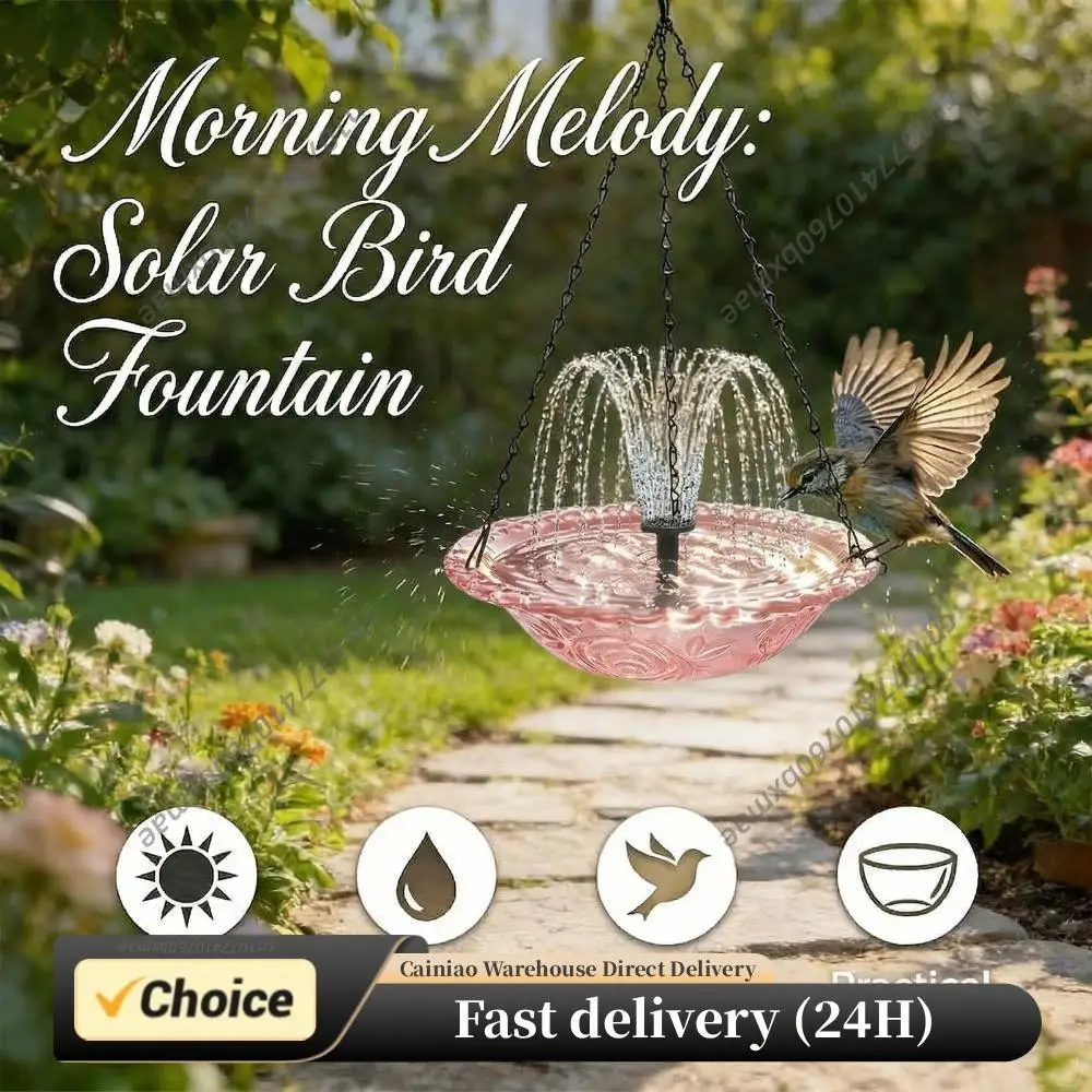 

Solar Powered Birdbath with Water Pump Outdoor Hanging Bird Bath with Solar Fountain for Outdoor Garden Backyard Patio Lawn
