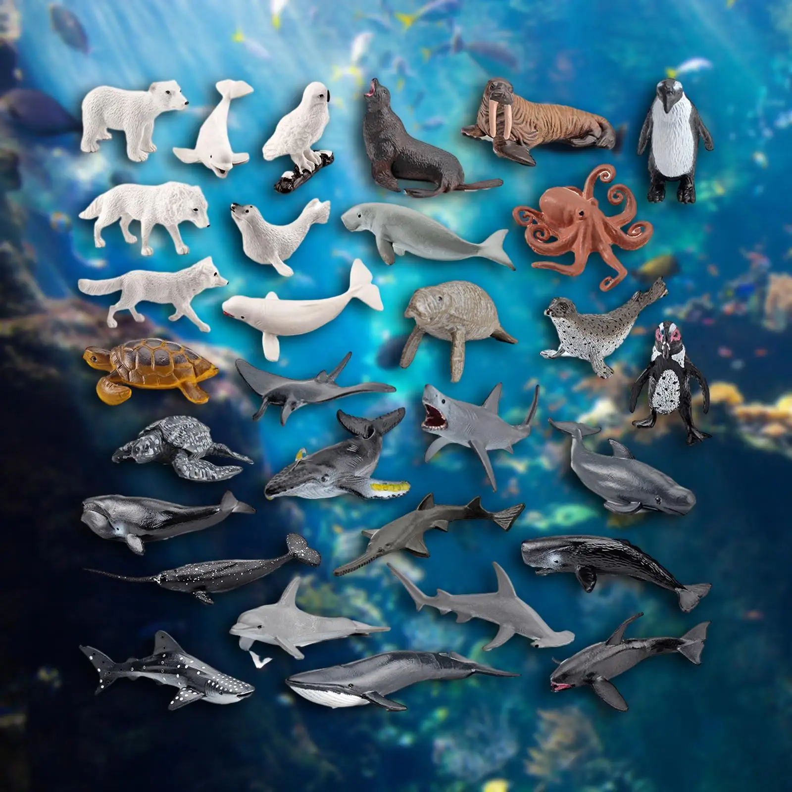 30x Ocean Animals Figures Gift Sea Life Mini Toys Sea Animals Model for Shelf