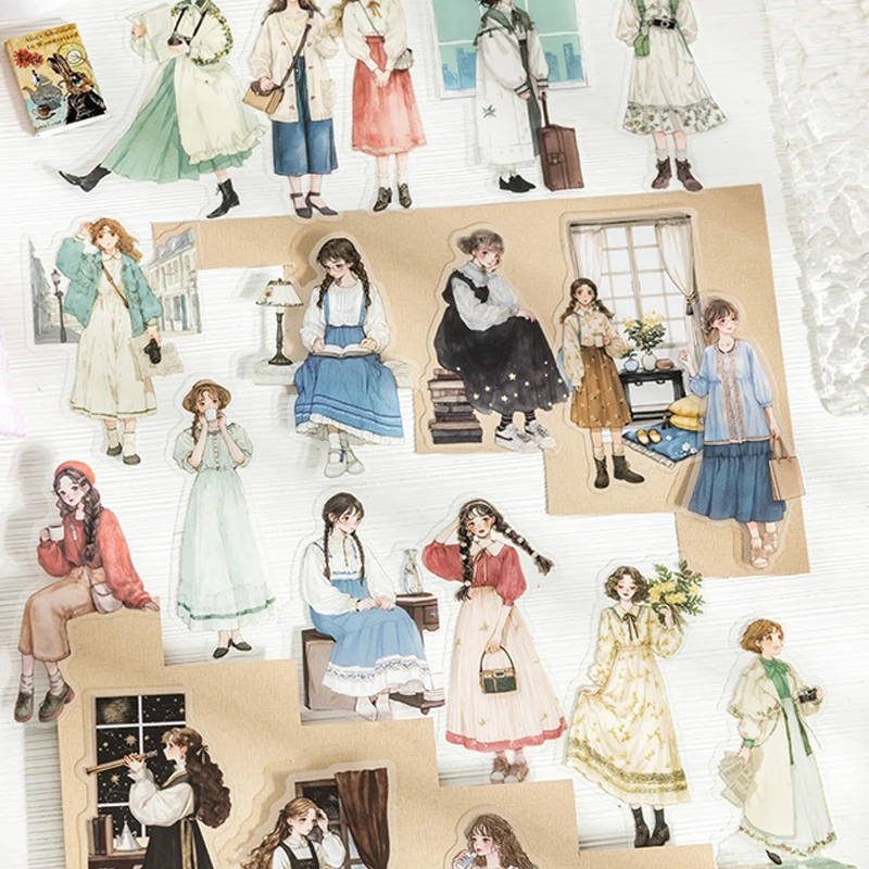 90pcs/bag Professional Character Theme PET Stickers Handbook Material Collage DIY Scrapbook Envelope Postcard Greeting Card