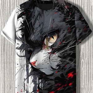 Men's T -shirt Japanese style samurai cat graphic printed graphics, short -sleeved casual t -shirt, extragrade outdoor clothes, tops-en 6 Main Sales Men's T -Shirt - №5