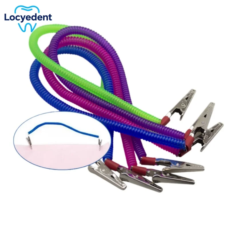 10pcs Dental Bib Clips Chains Coil Napkin Holder Elastic Dental Bib Clip Dentistry Material Dentist Tools Lab Tools