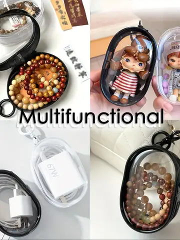 Mini bolsa de almacenamiento transparente portátil con cremallera, organizador que ahorra espacio para auriculares y cargadores, versátil con práctico bucle de llavero