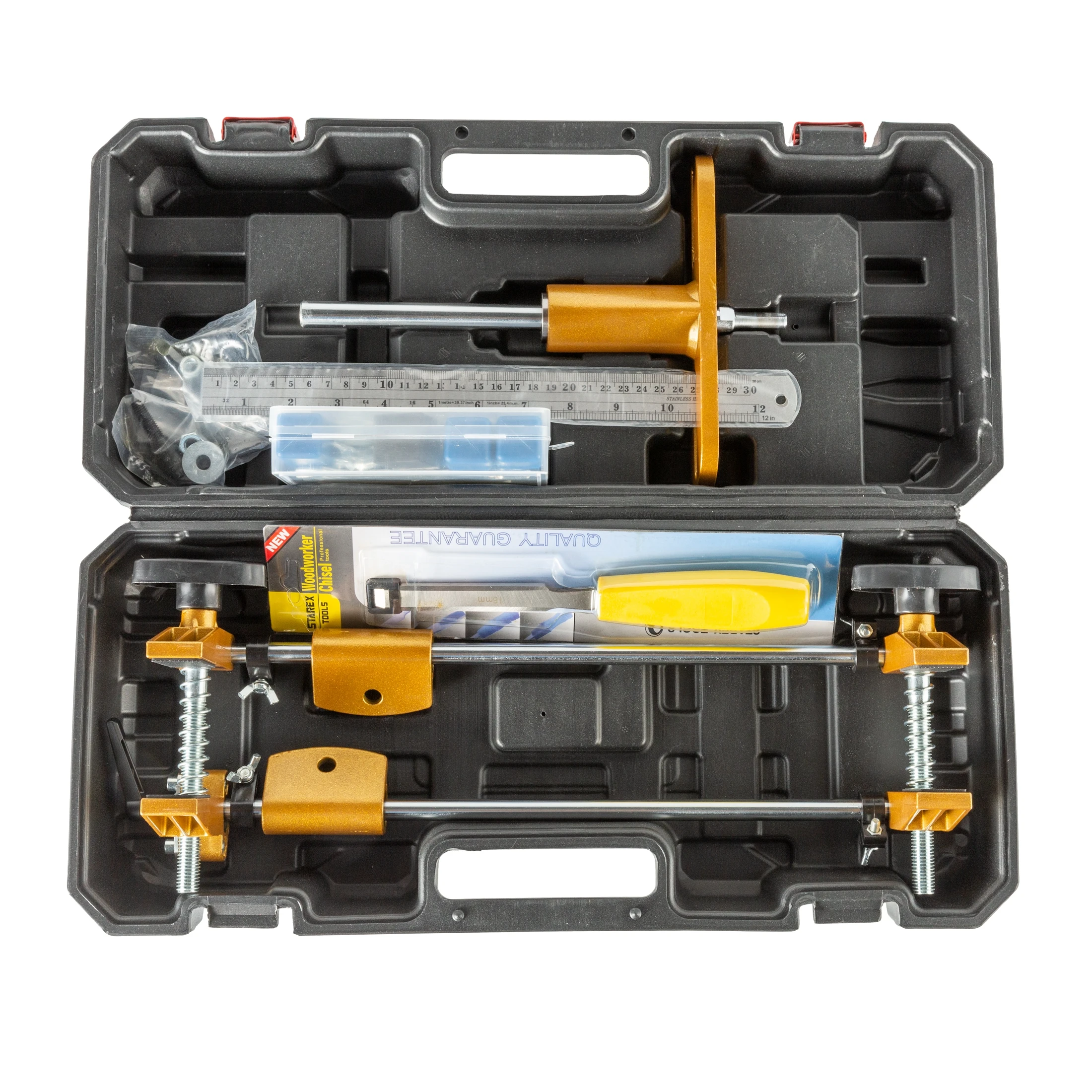 

Door Lock Hole Slotting Tool Woodworking Lock Hole Opener Kit Mortising Jig Tool With 18/22/24mm Tungsten Steel Cutter Head