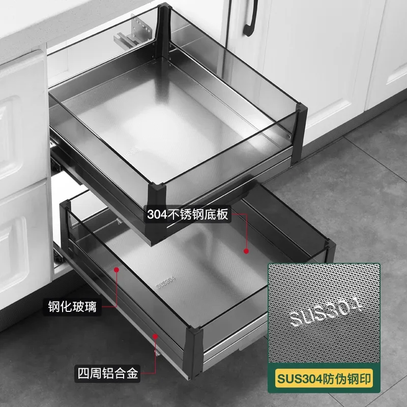 Kitchen Cabinet Seasoning Rack Household Stainless Steel Drawer Type Buffer Damping Guide Rail