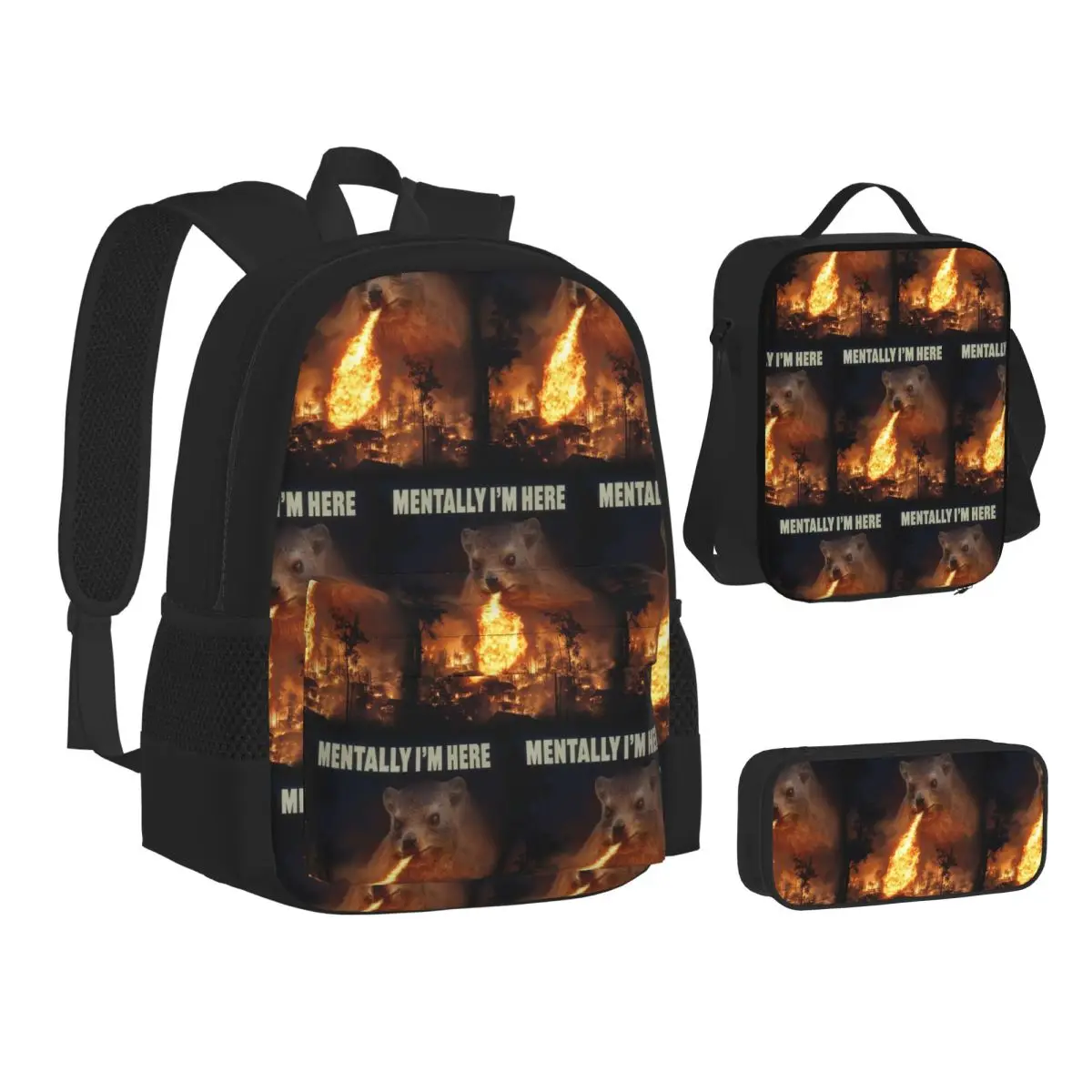 

Mentally I'm Here Rock Hyrax Backpacks Boys Girls Bookbag Children School Bags Kids Rucksack Lunch Bag Pen Bag Three-Piece Set