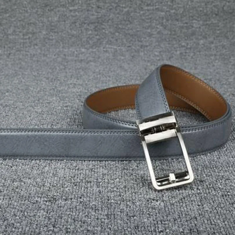 High Quality Fashionable Waistband For Men's Automatic Buckle Waist Seal 3.5cm Dark Gray Two-Layer Leather Business Office Belt