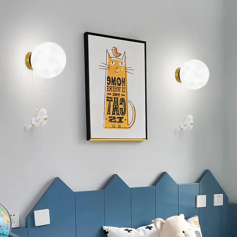 Moderno lua astronauta dos desenhos animados LED lâmpada de parede, quarto das crianças, corredor luz, fundo, criativo arandelas de cabeceira, Home Decor iluminação