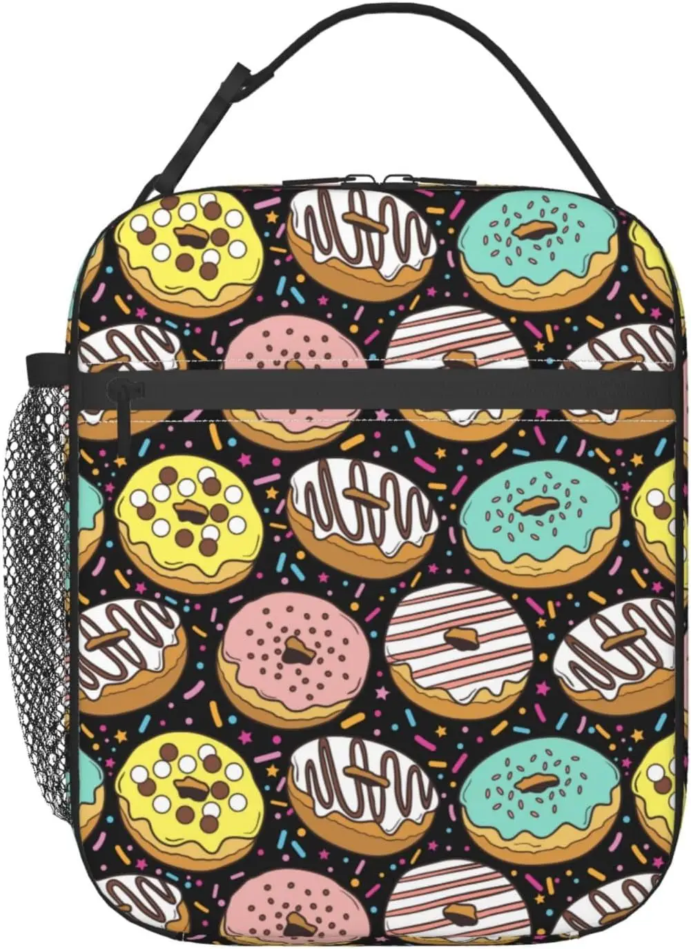 

Cute Donut Durable Reusable Lunch Bag Insulated Lunch Cooler Tote Bag with Side Pocket For Women Men Work Office Beach Picnic