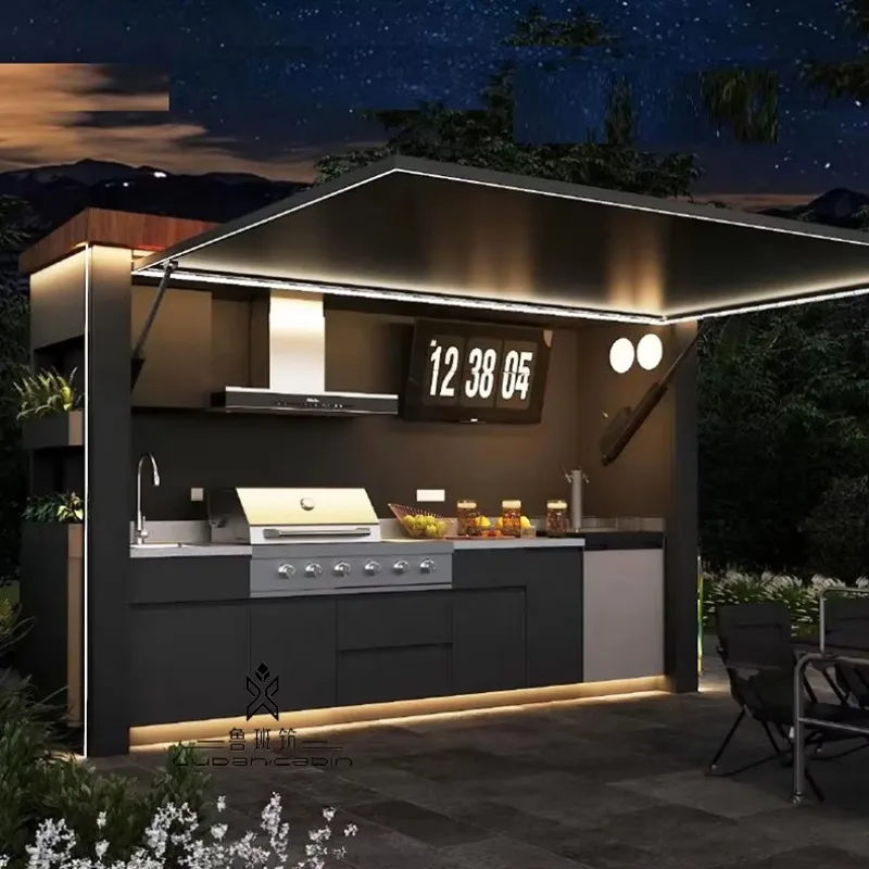 New Arrival Outdoor Kitchen With Shed Waterproof BBQ Grill Station Stainless Steel Garden Backyard Cooking Island Custom Design
