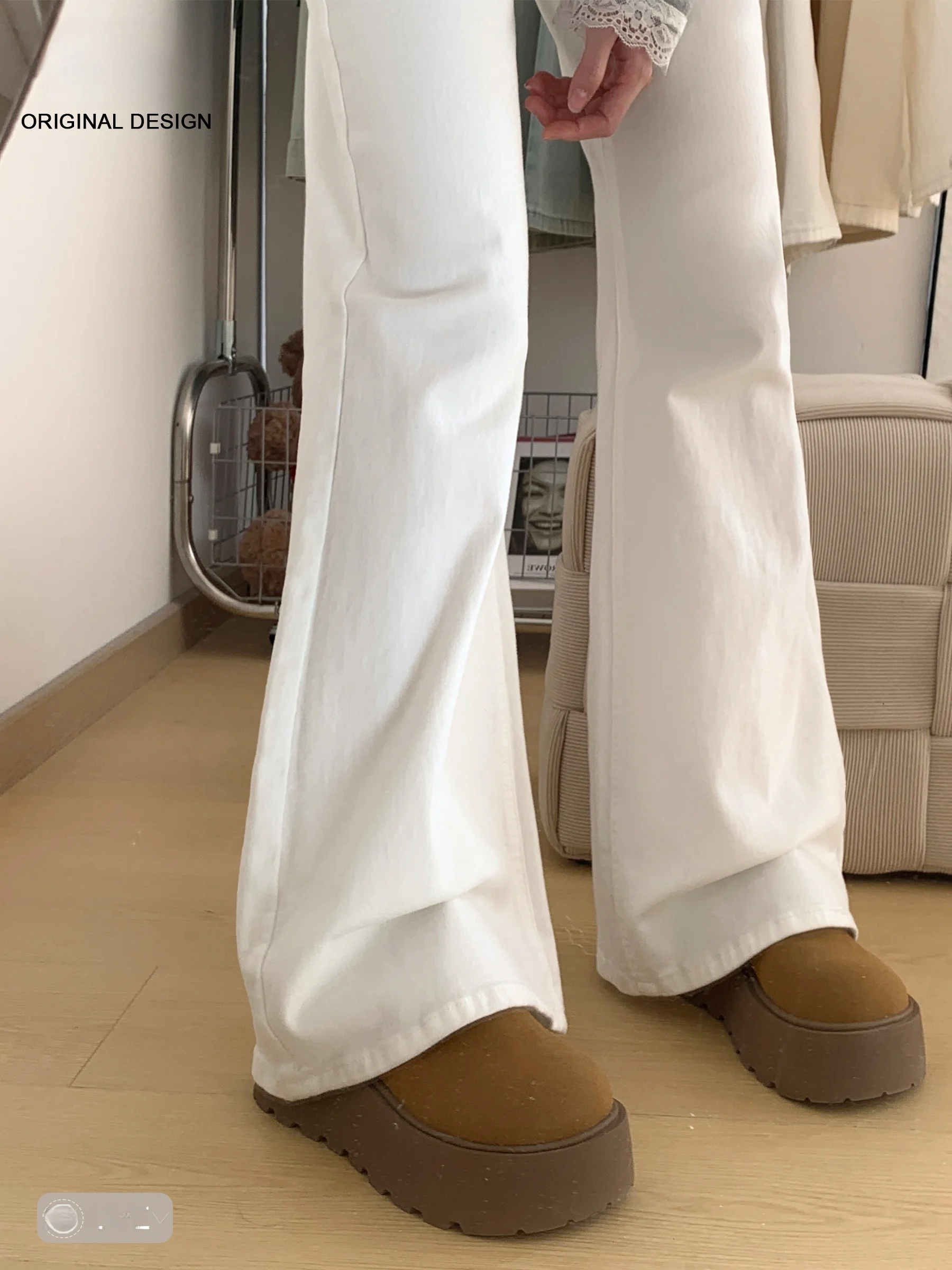 

White American Low Waist Bell Bottom Jeans Women's Slimming Design Spring New Arrival Bootcut Denim Pants High Waist Button C...