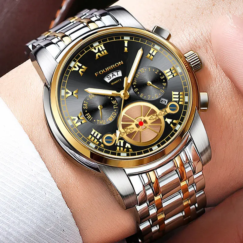 Jam Tangan Kuarsa Bisnis Pria Mewah Jam Tangan Kasual Dial Jam Bundar Baja Tahan Karat Jam Tangan Pria Horloges Klasik Modern