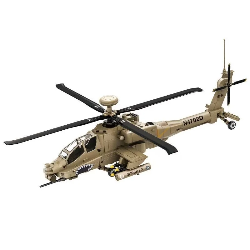 Wangge Military Armed Apache Helicopter Model Building Kit Educational Assembly Toy for Kids Gift 4007