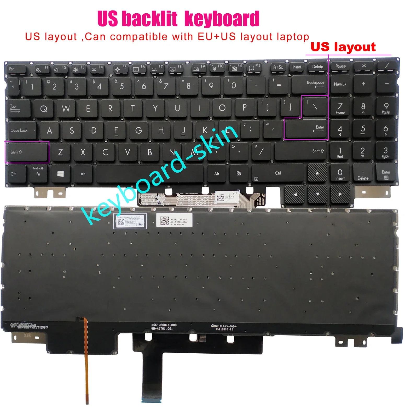 

New US backlit no-frame keyboard for Asus ProArt Studiobook 16"inch H5600Q W5600 H7600Z W7600Z W7600H laptop