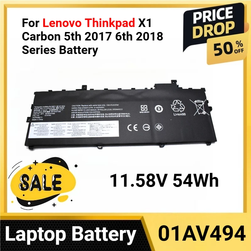 

01AV494 11.58V 54Wh For Lenovo Thinkpad X1 Carbon 5th 2017 6th 2018 Series Battery for 01AV429 SB10K97586 01AV431 SB10K97587