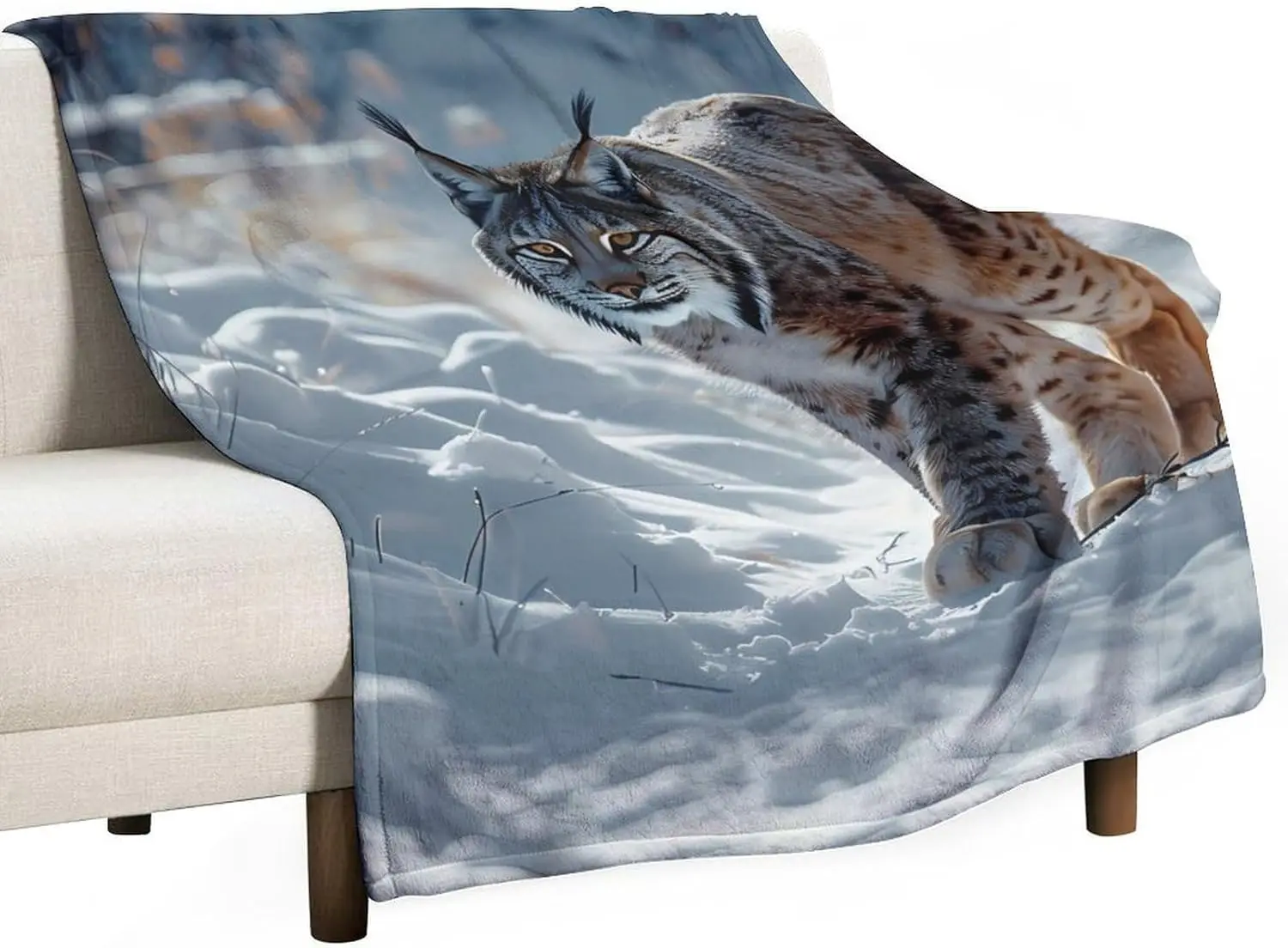 Wild Canada Lynx Big Cat Animal Throw Blanket Soft Flannel Blanket Decorative Bed Blankets for Sofa Room Couch