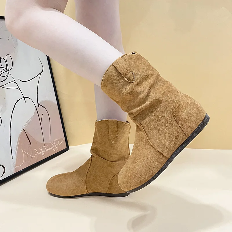Women's fashion boots 2025 autumn/winter new item Maillard retro solid color sleeve suede fashion boots