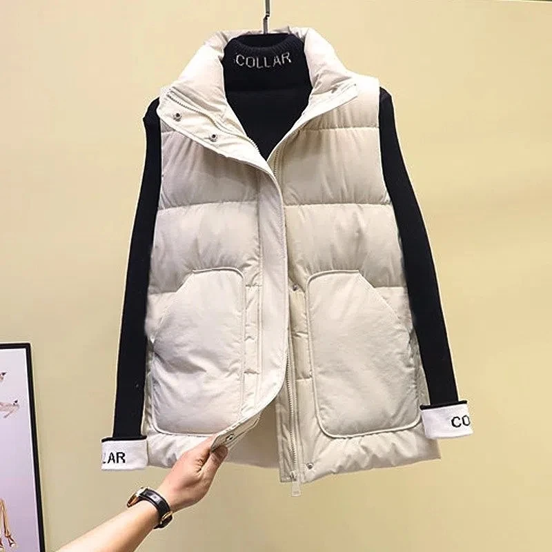 

All-Match Down Padded Jacket Women's Autumn And Winter New Loose Vest Jacket Trendy Solid Color Zipper Quilted Jacket Fluffy