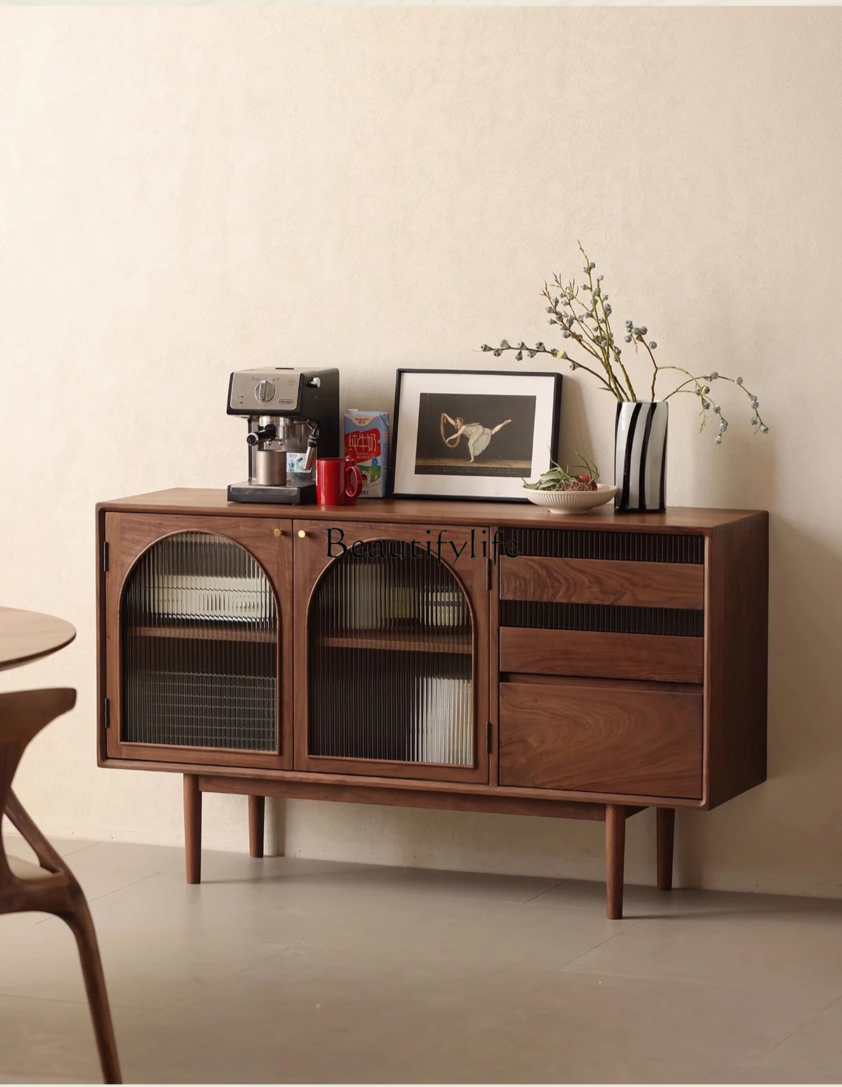 

North American black walnut dining side cabinet modern simple multi-functional solid wood storage locker