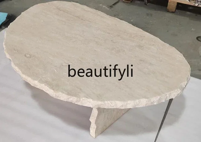 

Minimalist destruction effect Yellow cave stone coffee table Nordic art coffee table