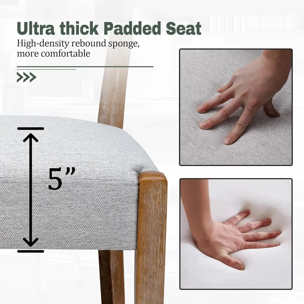 طقم كراسي طعام منجدة حديثة لمنتصف القرن مكون من 6 قطع، قماش كتان، كراسي خشبية للمطبخ وغرفة الطعام، تصميم منسوج منخفض الظهر