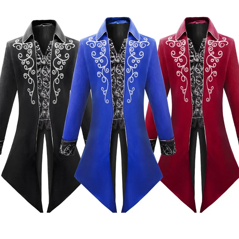 Gothic Embroidered Victorian Jacket Renaissance Costume for Men Xmas Steampunk Vintage Tailcoat Medieval Frock Coat Retro