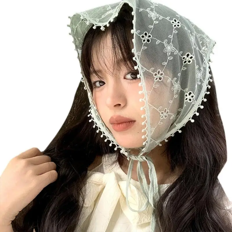 

652F Ethnic Lace Scarf Bandanas Girls Hairband Elegant Scarf Headpiece Head Ornament
