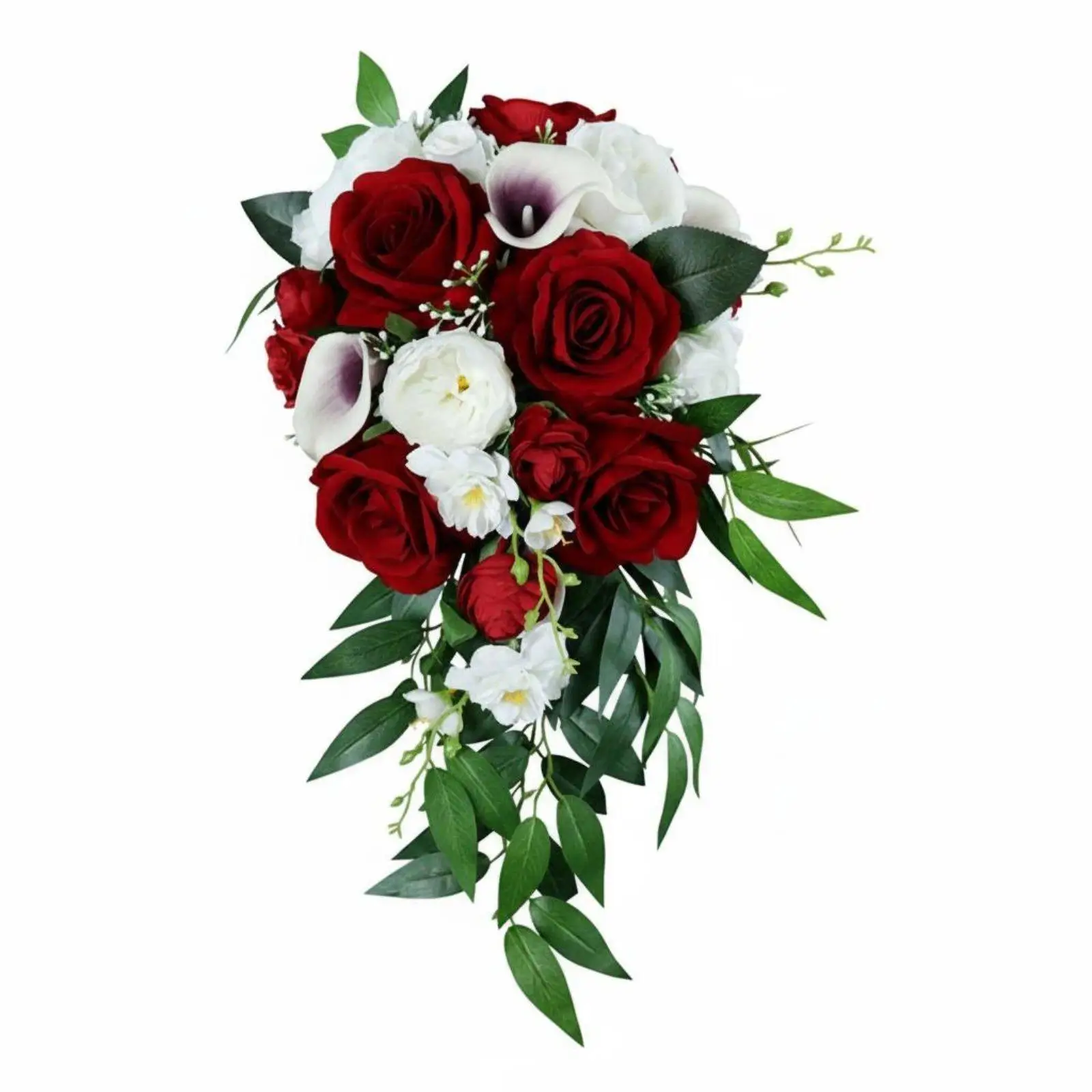 Bouquet de mariée en forme de larme, style européen, avec roses artificielles et grappe de fleurs de calla, élégant pour les mariées, renouvellement de vœux