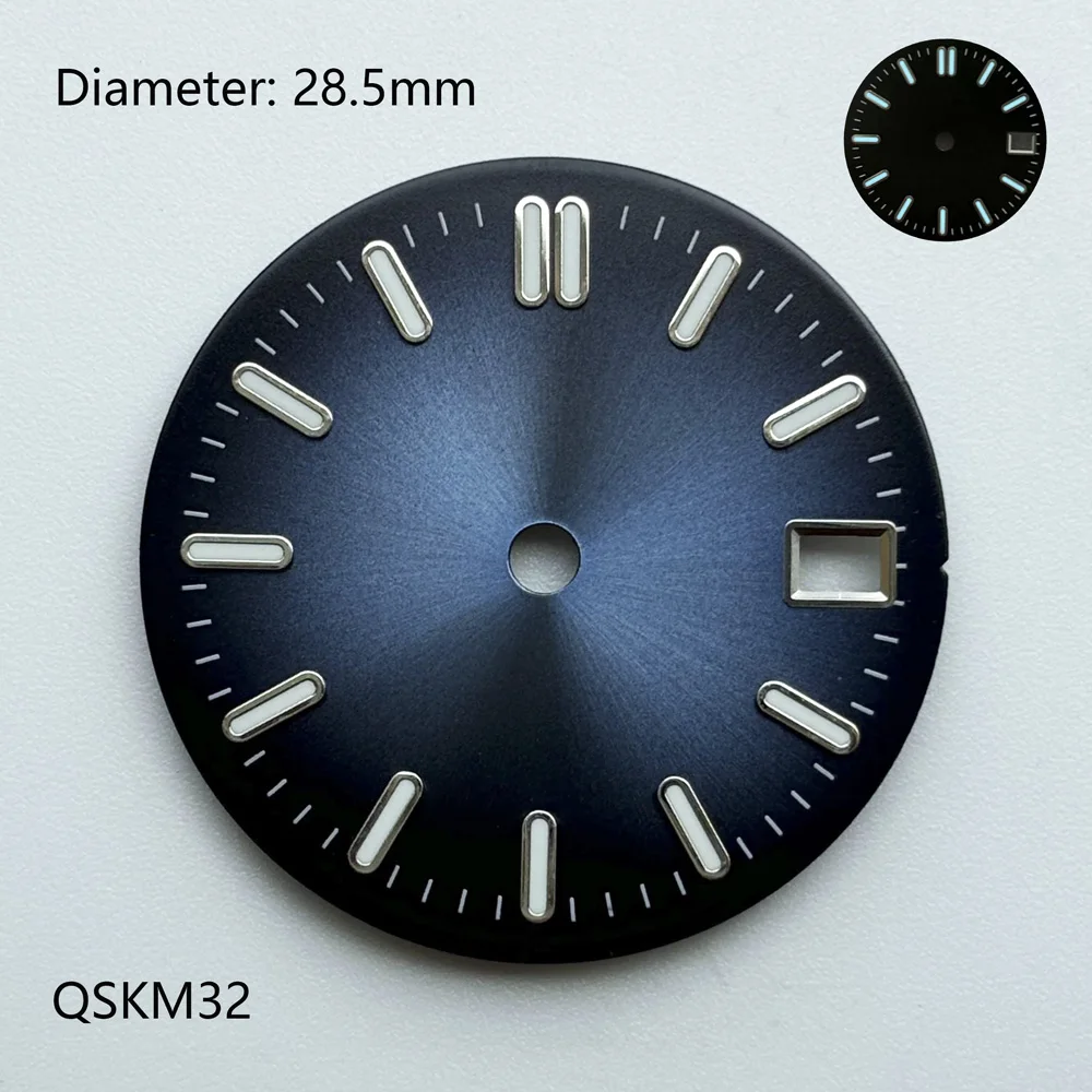 28.5mm nh35 dial luminoso azul preto gradiente sunburst dial para nh35 movimento mecânico automático watchmods pode personalizar logotipo