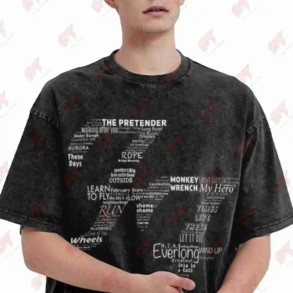 Foo Typographic Nametextlogo Vintage Washed Tee Pure Cotton T-Shirt