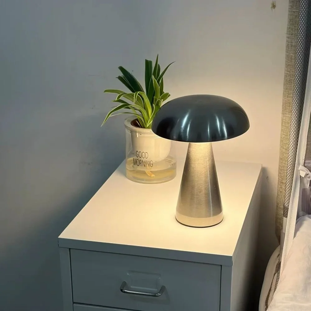 Retro Mushroom Table Lamp LED Touch Control 3 Color Dimming Rechargeable Night Light Coffee Bar Restaurant Desktop Decor Lamp