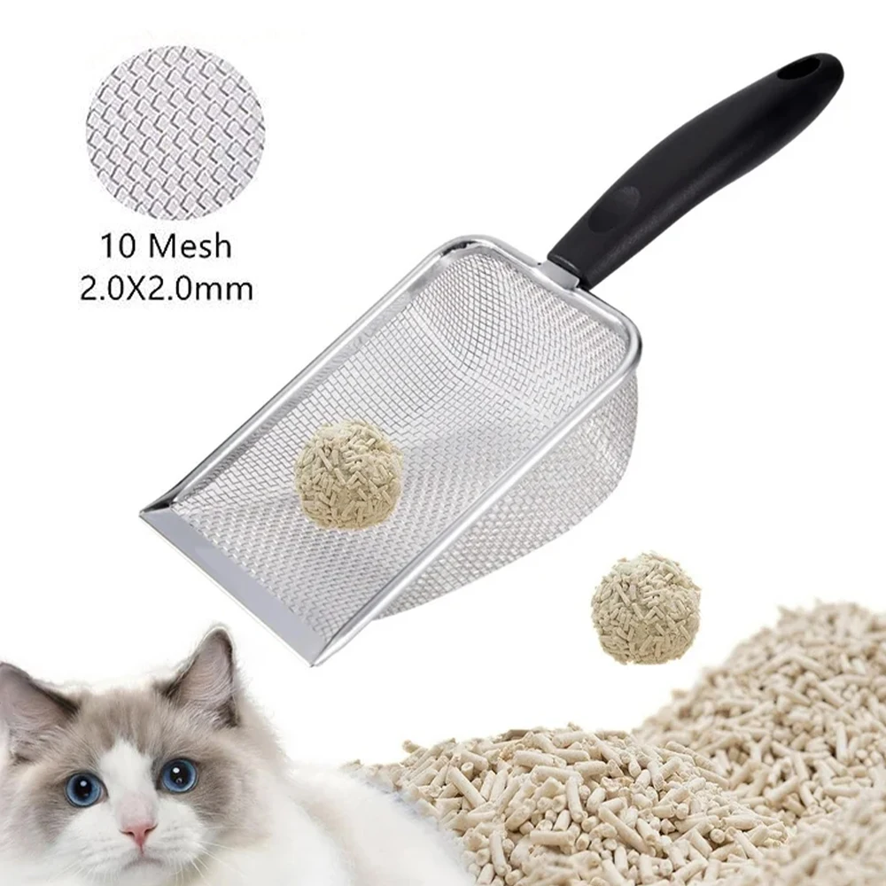 Pá para Areia de Gatos em Aço Inoxidável Durável, Antiodores e de Fácil Limpeza, Ergonômica para Higiene Felina
