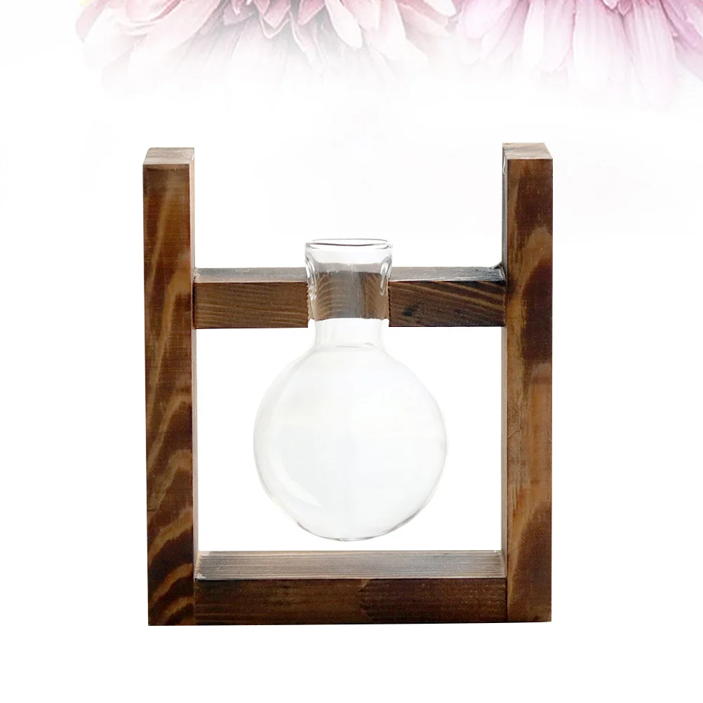 

1Pcs Single-Ball Hydroponics Container Wooden Rack Glass Vase Decorative Planter for Living Room Kitchen Home Gift
