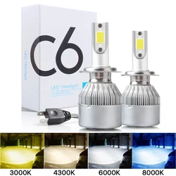 2PCS C6 led Car Headlight H7 LED H4 Bulb H8 H1 H3 H11 HB3 9005 HB4 9006 9007 Auto Lamps Fog Lights 3000K 6000K 8000K wholesale