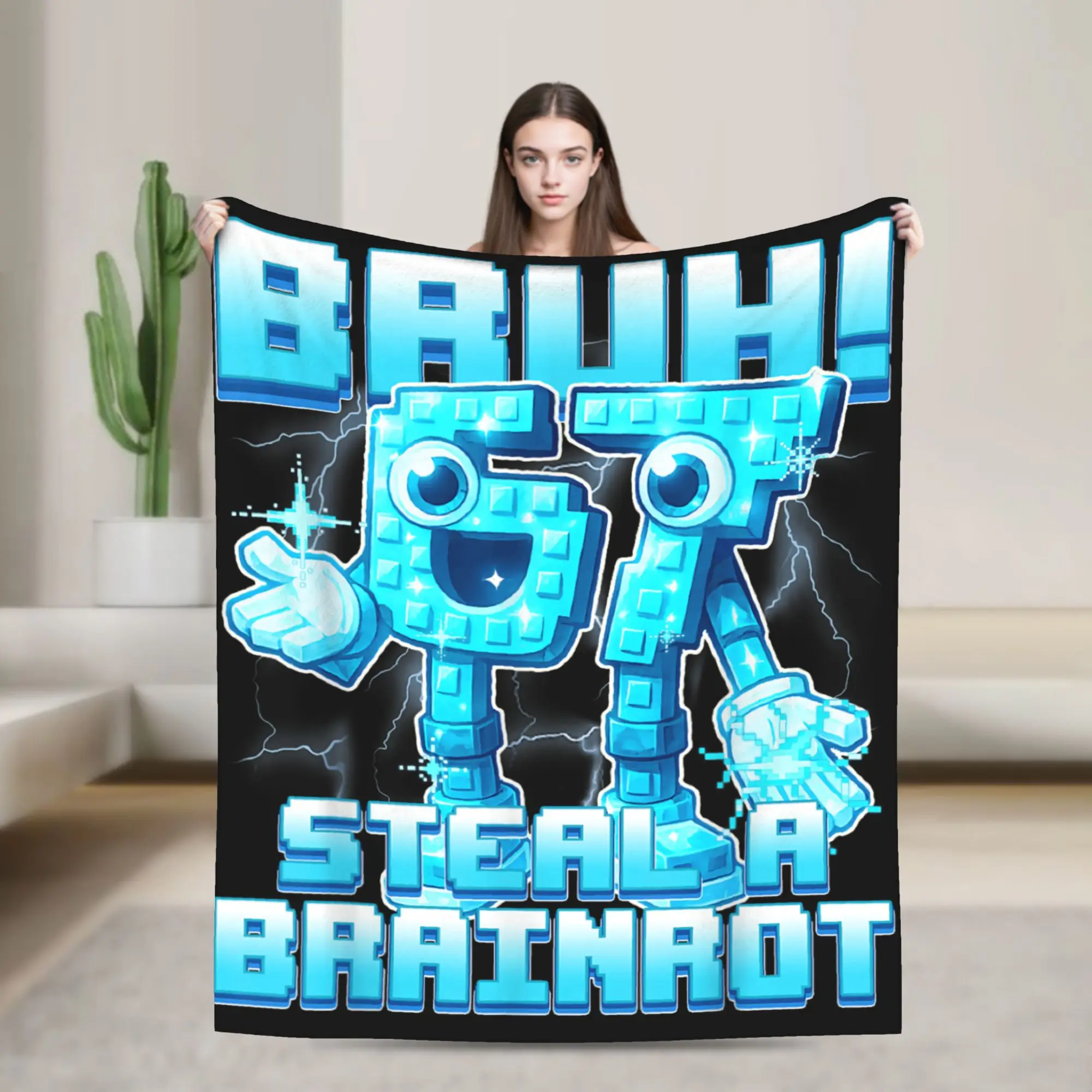 Bruh 67 Six Seven 6-7 divertido Brainrot Meme mantas súper suaves manta de felpa dormitorio colcha de franela funda de sofá cama