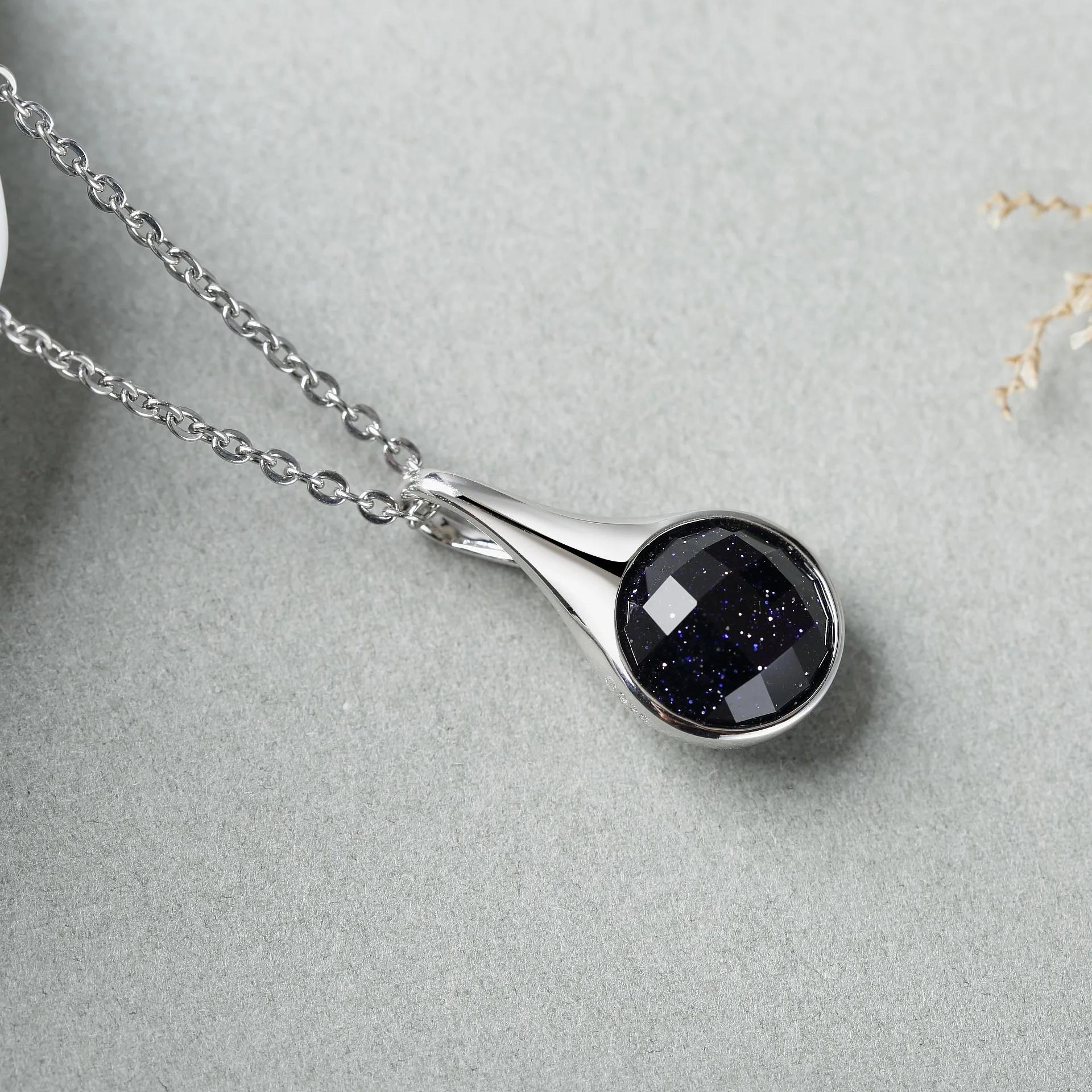 BOCAI NEW S925 Silver Charms Pendant Earrings for Women Blue Sandstone Water Droplet Shaped Charm Ear Drop Fine Choice Jewelry