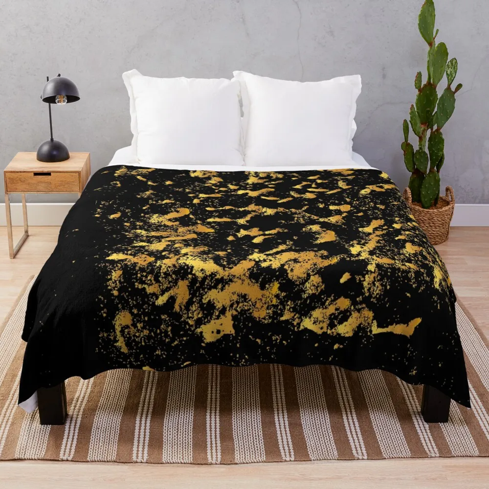 

Luxurious Black-Gold Marble Throw Blanket Breathable Lightweight Blanket for Adults Kids